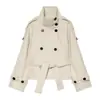 Venda Quente Internacional AliExpress Moda Feminina Primavera 2026 Versátil Blazer de Botão Duplo com Cinto Casaco Macio