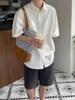High-end Pure White Camisa de manga curta Verão Masculino Estilo Coreano Moda Adolescente Estilo Hong Kong Camisa de Ferramentas Solta de Meia Manga