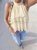 Nuevo top halter de Amazon con cuello alto y abertura trasera, corte holgado y adelgazante, gasa en capas, sexy camisola de hombros descubiertos