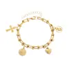 Pulsera Pulsera de Acero Inoxidable en Forma de U con Colgante Múltiple Corazón Cabeza Cruzada Nueva Belleza Cruzada Europea y Americana