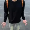 Moletom preto puro de gola redonda e gola alta para homens, estilo outono, estiloso e sofisticado, camiseta de manga longa, camiseta básica estilo americano