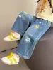 Novedad de Otoño Jeans Bordados con Letra para Niña 2026 Estilo Coreano Pantalones Rectos Escolares para Niña Ropa Infantil de Moda