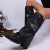 Outono de 2025 Novo Salto Grosso Versátil Estilo Britânico Cano Alto Plissado Bota Venda Direta do Fabricante Comércio Exterior Transfronteiriço Sapatos Femininos