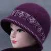Sombrero de invierno para mujeres de mediana edad y ancianas, sombrero tejido de lana con ala ancha, cálido de piel de conejo, con forro de terciopelo y grueso para señoras mayores.