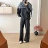 Conjunto Casual de Punto Transfronterizo para Mujer 2025 Otoño e Invierno Nueva Moda Suéter Simple Holgado + Pantalones de Pierna Ancha Conjunto de Dos Piezas