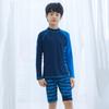 Novo Traje de Banho 2025 para Meninos, Traje de Banho de Secagem Rápida, Azul Estilo Coreano Dividido com Mangas Longas Proteção Solar Esportivo Traje de Banho Transfronteiriço