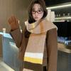 Cachecol de mohair com listras de inverno estilo britânico e etiqueta de couro de alpaca da Ren Jialun