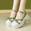 Sandálias fechadas femininas 2026 novo estilo de verão com saltos grossos, solas grossas, laço, moda fada, adequadas para usar com saias