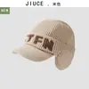 Boné de Baseball de Lã Tricotado de Inverno Masculino com Letras, Forrado com Fleece para Aquecimento, Boné de Baseball de Lã à Prova de Frio para Ciclismo ao Ar Livre