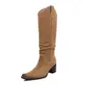 Botines estilo western europeo y americano para mujer, con punta fina, tacón grueso, diseño de corte en V, efecto adelgazante y acabado de gamuza, perfectos para un look moderno