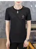 Fabricante de Origem Transfronteiriço Seda de Gelo Manga Curta Estilo Coreano Tendência Jacquard Masculina Manga Curta Secagem Rápida Respirável Alta Qualidade Elegante Camiseta