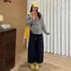 Pantalones de trabajo de mezclilla de pierna ancha de maternidad de moda, nueva colección otoño/invierno 2026, holgados y cómodos, efecto adelgazante, con múltiples bolsillos, pantalones largos