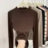 Top de cremallera estilo americano con medio cuello para mujer, Otoño e Invierno, Hombro normal, Estilo ajustado, Diseño de manga larga moderno, Camiseta interior de tela cepillada