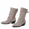 Botas de moda de tacón alto de comercio exterior para mujer, botas de tubo alto con punta de moda para otoño e invierno, botas versátiles de cuero para mujer de talla grande, botas de cuero para mujer sin cordones