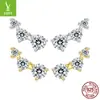 Pendientes Nuevos de Plata de Ley S925 Yinziyun Estilo Fresco de Instagram Pendientes de Zirconia de Tres Garras Fila de Diamantes Pendientes