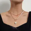 Moda Europea y Americana Cadena Sencilla con Perlas Empalmadas Collar Doble Capa para Mujer Estilo Apilado Collar de Aleación Joyería