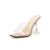 Sandalias de Verano de Comercio Exterior Talla Grande Tacón Alto Punta Abierta para Mujer Sandalias de Moda Transfronterizas Tacón de Aguja Cuadrado Estampado de Leopardo para Mujer