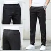 Calça Casual de Seda Gelada de Nove Pontos de Alta Qualidade de Hong Kong para Homens, Novo Estilo Outono, Calça Masculina Khaki Slim Reta, Calça Elástica de 9 Pontos