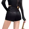 Shorts modernos de couro PU para mulheres baixinhas, novidades outono/inverno, calça bootcut de cintura alta em linha A preta