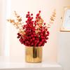Jarrón de cerámica chapado en oro con diseño nórdico de ricas flores de frutas a juego, adornos de jarrón, modelo de flores, manualidades para habitación