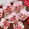 Novos Grampos de Cabelo de Algodão Vermelho de Segurança para Bebês Meninas, Design Fofo de Desenho Animado, Conjunto de 5 Grampos de Cabelo