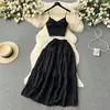 Traje rejuvenecedor para mujer Verano 2023 Nuevo Top de tirantes Corto Combinable Falda de cadera amplia Conjunto de dos piezas dulce Moderno