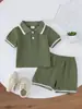 Amazon Transfronterizo Europeo y Americano Verano Nuevo Traje Casual para Bebé Niño Solapa Axila Manga Corta Superior con Pantalones Cortos
