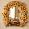 Colgante de pared de hoja de arce de simulación otoñal, girasol artificial, calabaza, decoraciones para el hogar de Acción de Gracias, enredadera de hoja de arce