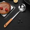 Conjunto de Colher de Sopa Espessa de Aço Inoxidável, Pá, Colher, Pá Doméstica, Escorredor de Cozinha, Utensílios de Cozinha Completos, Cabo de Madeira, Fritura
