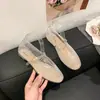 Sapatos de cristal coreanos, sapatos Mary Jane de malha trançada para mulheres, vazados, respiráveis, sandálias baixas, chinelos de gelatina para praia