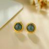 S925. Pendientes femeninos sencillos y versátiles de uso diario con superficie de huevo de flor de coche con ondas de agua azul y jade natural con incrustaciones de oro y plata.