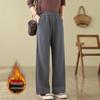 Calças retas forradas de lã plus size, novas, em estoque, com cintura elástica, cor sólida, artísticas, de pernas largas, para crianças