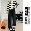 Pantalones de otoño grises para mujer, nuevos pantalones casuales de talle alto y caída suave, pantalones de pierna ancha de punto estilo perezoso para petite