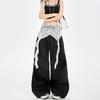 Pantalones Casuales de Encaje Empalmado Plisado Estilo Cimitarra Falsos de Dos Piezas para Mujer Verano Diseño Delgado Holgados de Pierna Ancha Largos hasta el Suelo