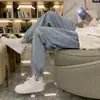Nova Coleção de Outono Estilo Hong Kong Estilo Coreano Jeans de Perna Larga Masculino Solto de Perna Reta Estudante Tendência Calças de Pai Calças Afuniladas Cropped