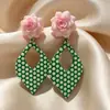 Estilo Vintage Retro Francés Hong Kong Monet Medieval Clip para Oreja Pendientes de Perla Pendientes Verdes Joyería Femenina para Orejas