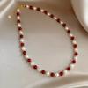Collar de Cuentas de Ágata Roja Estilo Chino Nuevo Perla de Vidrio Retro Elegante Cadena Clavicular Roja Ankora de Celebridad Cibernética