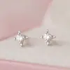 Brincos de Estrela de Quatro Pontas em Prata Pura S999, Doces, Descolados, Naturais, Estilo Coreano, Frescos, Delicados e Doces para Entrega