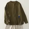 Nueva camisa artística e interesante de otoño 2026 con bordado, cuello redondo, manga larga, corte holgado y versátil de gasa de algodón