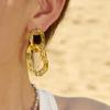 Pendientes grandes exagerados geométricos cóncavos-convexos de oro de 18 quilates transfronterizos de Europa y Estados Unidos, pendientes con hebilla de anillo doble, pendientes retro