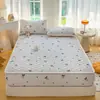 Sábana bajera de terciopelo de leche Protector de colchón Acolchado Estampado Cubre cama Otoño/Invierno Engrosado Cálido Agradable al tacto Suave Lavable