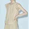 Estilo Novo Verão 2026 Blusa Xadrez Fresca e Delicada de Manga Curta com Mangas Flare, Camiseta Básica Macia e Lisa