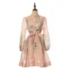 Vestido corto de estilo francés con tachuelas florales, de dos piezas, para mujer, transfronterizo, con bajo ancho, cordones en la cintura, adelgazante