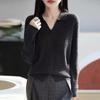 Outono e Inverno 2025 Gola Polo Twist Fenda Lapela Tricô Feminino Cor Lisa Moda Retrô Top de Tricô