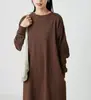 Vestido largo a rayas extragrande para mujer, estilo coreano y japonés, holgado, cómodo, estiliza la figura, casual y moderno, de manga larga y cuello redondo.