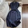 2026 Nuevo Vestido Elegante de Lino sin Mangas de Color Sólido con Cintura Ajustable Falda Larga al por Mayor H02Aq26699