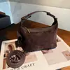 Bolso vintage de cuero genuino transfronterizo para mujer, bolso tipo dumpling de ante esmerilado de capa superior de piel de vaca, bolso de mano y bandolera versátil para el uso diario de las mujeres