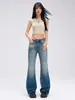 Jeans vintage desgastados de cintura alta, hechos a medida por marcas tailandesas y vietnamitas, moda femenina casual sueltos de pierna ancha rectos
