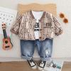 Ropa para Niños Ropa de Otoño para Niños Traje 2025 Nuevo Estilo Primavera y Otoño para Niños Uniforme de Béisbol con Mangas Largas Forma de B Conjunto de Tres Piezas Moderno