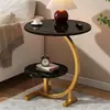 Mesita de noche doble capa mesa redonda mesa auxiliar simple balcón pequeño dormitorio hogar mesa de café simple estante de almacenamiento mesita de noche